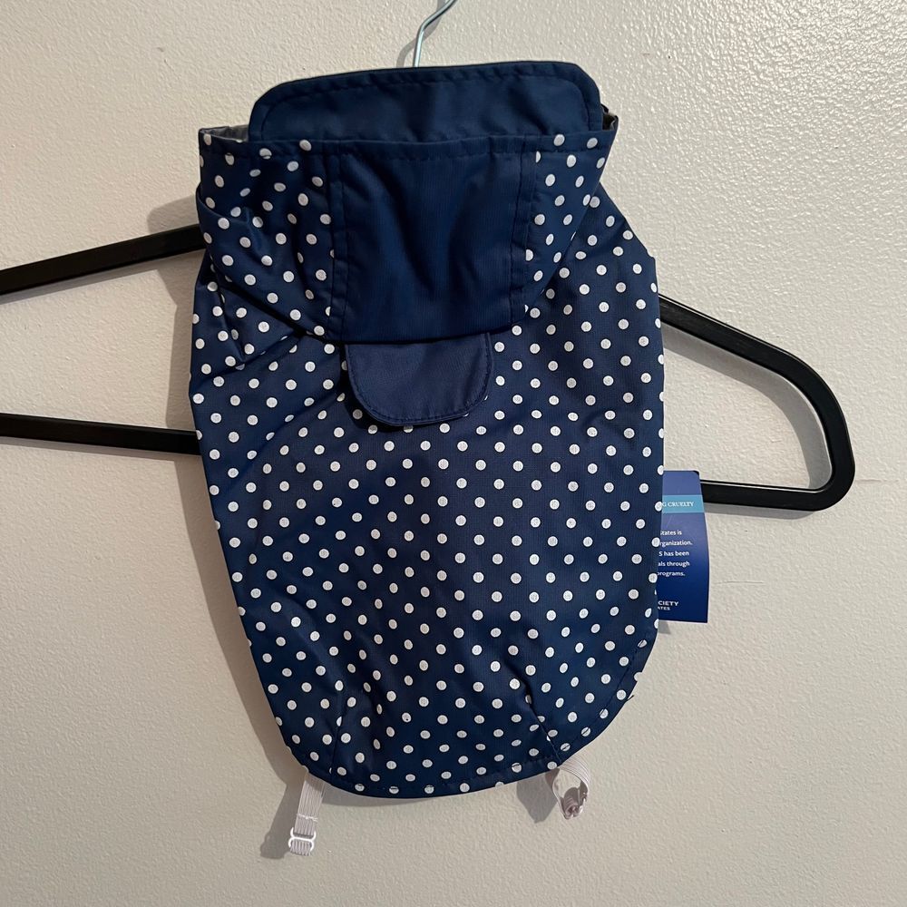 Rain Jacket for dog XS  Blue with white polka dots  The‎ Humane Society